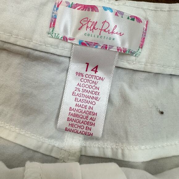 Stella Parker White Shorts Pink Blue Scarf Tie Belted Waist 14 Golf Tennis - Picture 9 of 10